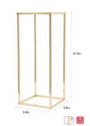 The 4 Pack Rectangular Gold Metal Wedding Flower Stand With Acrylic Board is shown, each stand measuring 32" tall with a gold finish, featuring dimension lines and icons indicating a 10 kg (22 lbs) weight limit.