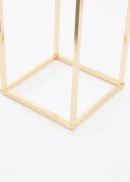 A close-up of the 4 Pack Rectangular Gold Metal Wedding Flower Stand with Acrylic Board, 32" tall, shows its minimalistic design with straight bars and a square base against a white background.