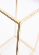 A close-up of the 4 Pack Rectangular Gold Metal Wedding Flower Stand With Acrylic Board, 32" tall, shows a metallic gold frame with a yellow screw joining two bars at the corner against a white background.