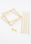 The 4 Pack Rectangular Gold Metal Wedding Flower Stand With Acrylic Board (32" Tall) includes gold frame parts: two rectangular frames, four straight bars, and a small set of matching screws or connectors arranged on a white surface.