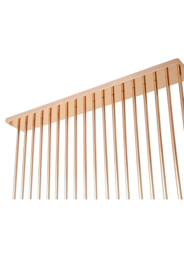 A close-up of the Wedding Backdrop Shelf Stand, a modern 6.6ft tall gold metal structure with vertical rods and a top horizontal bar, set against a crisp white background.