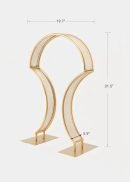 The 4 Pack Bridge Style Tabletop Centerpiece in matte gold features arch-shaped sculptures with perforated metal, standing 31.5" tall, 19.7" wide, and 5.9" deep—an elegant accent evoking a bridge for any space.