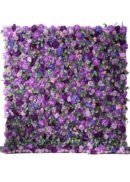 The 8x8ft Purple Lilac Eucalyptus Hydrangea Rose Flower Wall features lush purple, lavender, and pink blooms with green leaves, creating a vibrant and eye-catching decorative backdrop.