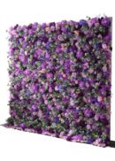The 8x8ft Purple Lilac Eucalyptus Hydrangea Rose Flower Wall features a lush, dense mix of purple, pink, and green artificial blooms and foliage for a vibrant floral backdrop.