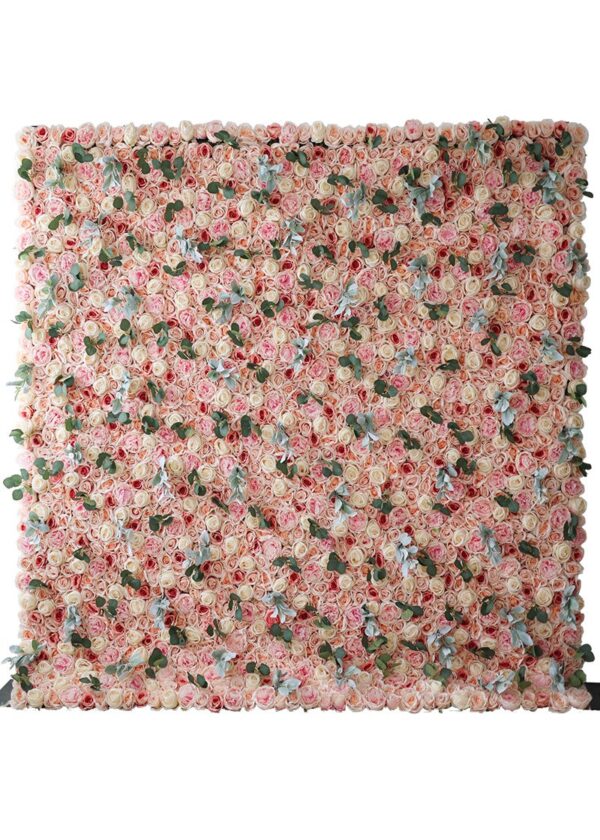 8x8ft | Peach Peony Rose Eucalyptus Lamb Ear Leaf Flower Wall