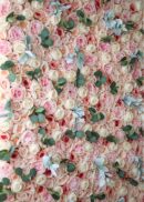 The 8x8ft Peach Peony Rose Eucalyptus Lamb Ear Leaf Flower Wall features lush peach peonies, roses, eucalyptus, and lamb ear leaves to create a textured and vibrant floral backdrop.