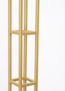 A close-up of the 2 Pack Floral Riser Tabletop Centerpiece, each 4ft tall in gold metal with modern vertical and horizontal bars forming square shapes, perfect for stylish floral displays against a white background.