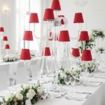 Wedding Candelabra 44" Tall - 13-Arm with Red Lampshades LED Lights - Table Centerpiece for Weddings & Parties