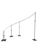 The Curved Pushup Backdrop Kit Wedding Backdrop Stage Centerpiece, 17.9' long, features a freestanding handrail mounted on four vertical posts with rectangular bases that gradually ascends, perfect for supporting staircases or ramps and serving as an elegant wedding backdrop.