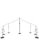 The Curved Pushup Backdrop Kit Wedding Backdrop Stage Centerpiece (17.9' long) features elegant curved metal stanchions with a flexible rope, forming a stylish barrier—ideal for event entrances or as a sophisticated wedding stage backdrop.