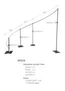 Diagram of the Curved Pushup Backdrop Kit Wedding Backdrop Stage Centerpiece 17.9' Long, featuring a curved top, four uprights of different heights with bases, and labeled specs/dimensions for poles and bases—ideal for wedding backdrops.