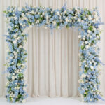 Blue White Rose Flower Arch Backdrop, Elegant Serene 8ft x 8ft Roll Up Floral Cover for Wedding Ceremony Decor (Backdrop Frame Stand Sold Separately) -860820