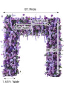 A stunning Burgundy Red Rose Flower Arch Backdrop, measuring 8ft x 8ft, serves as a romantic wedding ceremony decor with labeled dimensions and a roll up floral cover. Product: 860830.