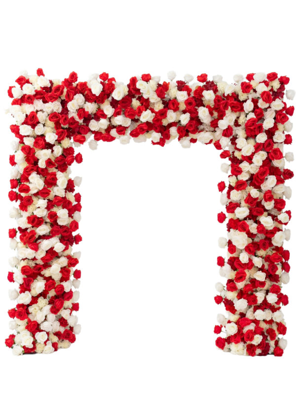 The 8ft x 8ft Red White Rose Roll Up Flower Backdrop, a bold and romantic floral arch cover with fabric backing, creates an elegant flower accent in any setting. Featuring vibrant red and white roses, this backdrop provides a stunning display against its white background—perfect for weddings and special events (Backdrop Frame Stand Sold Separately).